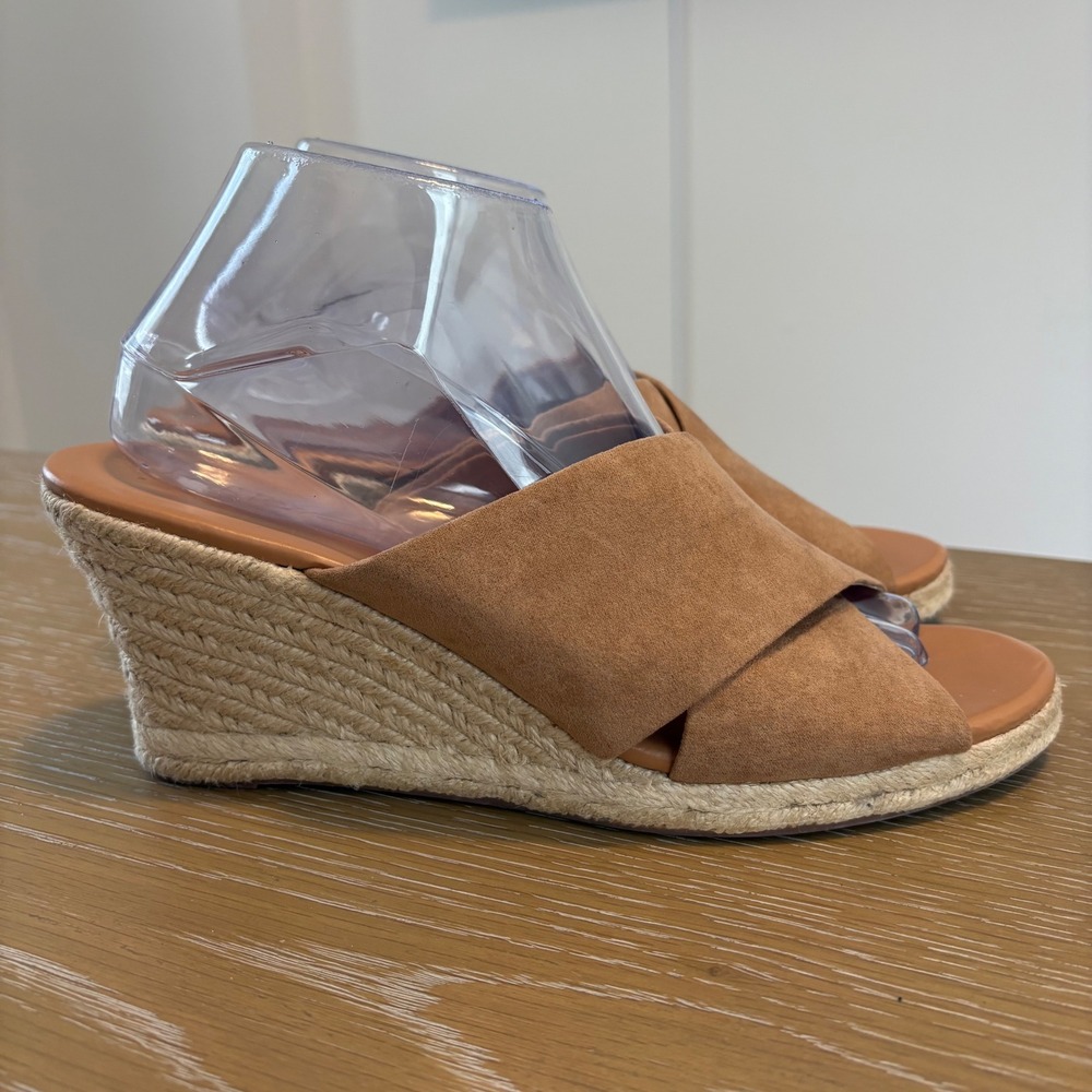 J.Crew Womens Tan Suede Crisscross Espadrille Wedge Sandals‎ Peep Toe Slide 9.5